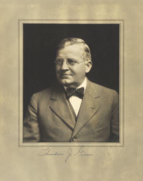 Quarter-length studio portrait of Theodore J. Giese, Milwaukee manufacturer.