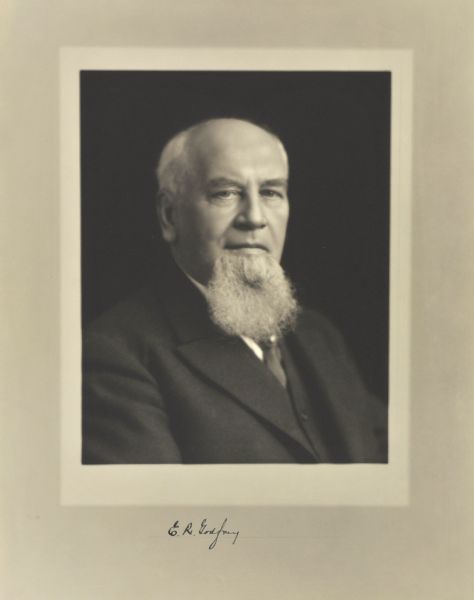 Quarter-length studio portrait of E.R. Godfrey, Wauwatosa businessman.