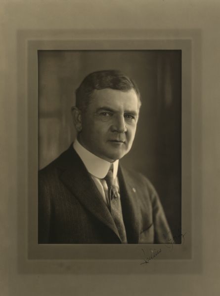 Quarter-length studio portrait of Julius J. Goetz, Milwaukee manufacturer.