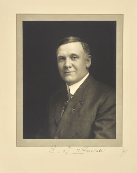 Quarter-length studio portrait of Edgar D. Haven, Milwaukee company president.