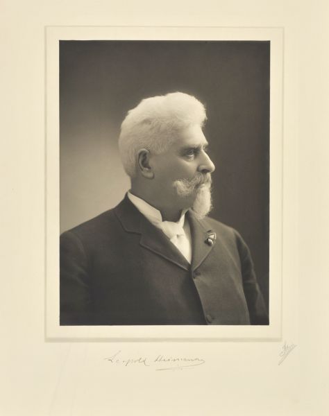 Quarter-length studio portrait of Leopold Heimann, Milwaukee merchant and manufacturer.