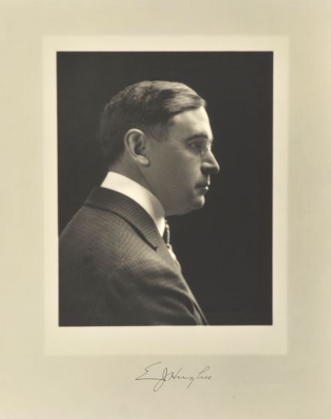 Side profile head and shoulders portrait of Edgar J. Hughes, Milwaukee banker.