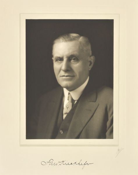 Quarter-length studio portrait of F.A.W. Kieckhefer, Milwaukee manufacturer.
