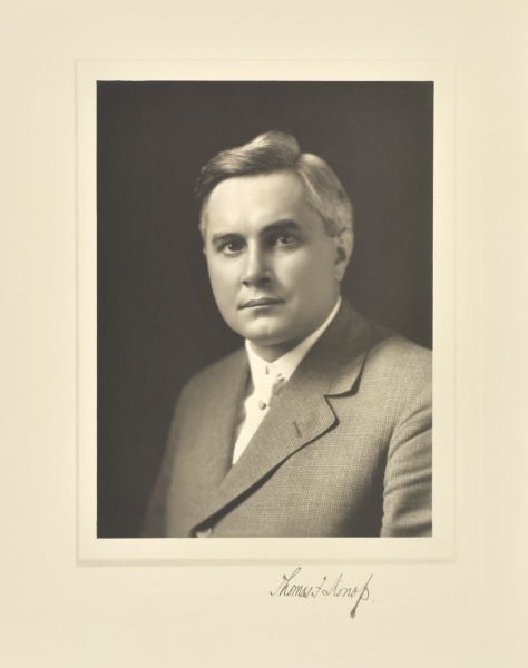 Quarter-length studio portrait of Thomas F. Konop, Green Bay lawyer.