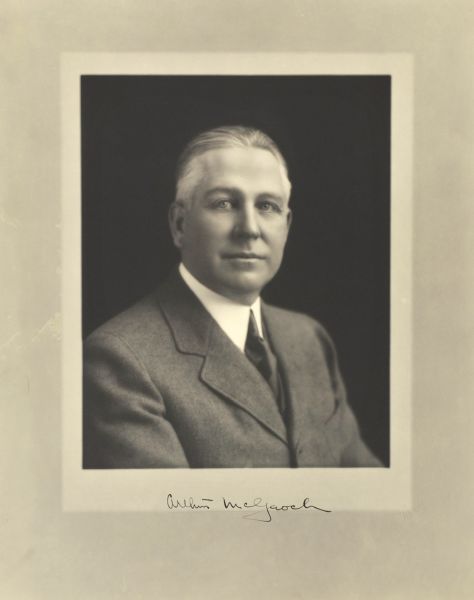 Quarter-length studio portrait of Arthur N. McGeoch, Milwaukee realtor.