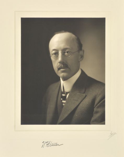 Quarter-length studio portrait of W.H. Miller, Milwaukee company vice-president.