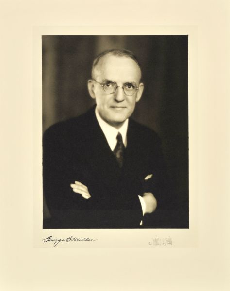 Quarter-length studio portrait of George B. Miller, Milwaukee company president.