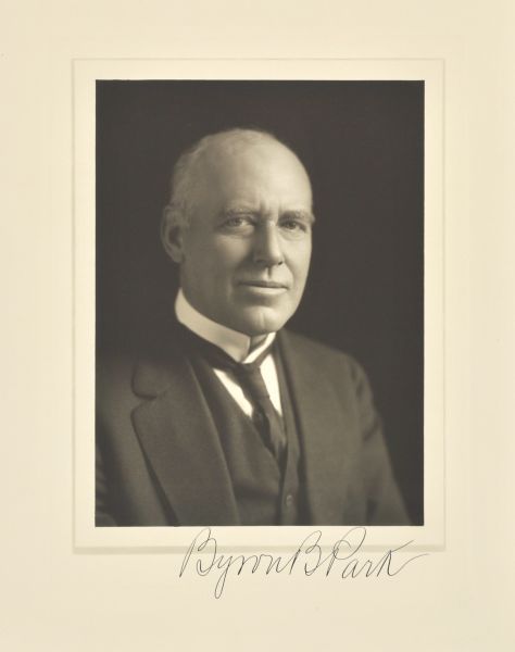 Quarter-length studio portrait of Byron B. Park, Stevens Point lawyer and judge.
