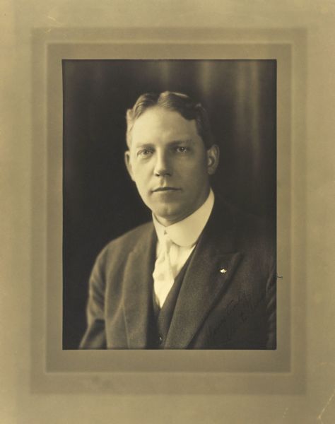 Quarter-length studio portrait of Albert Pergande, Milwaukee company president.