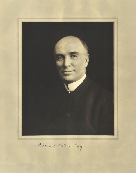 Quarter-length studio portrait of William Watson Perry, Milwaukee company secretary.
