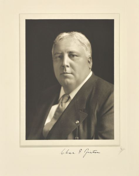 Quarter-length studio portrait of Charles F. Pfister, a Milwaukee financier, who — among numerous business interests — was the owner of the Pfister Hotel and the <i>Milwaukee Sentinel</i>.
