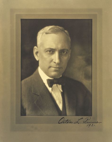 Quarter-length studio portrait of Orton L. Prime, Milwaukee manufacturer.