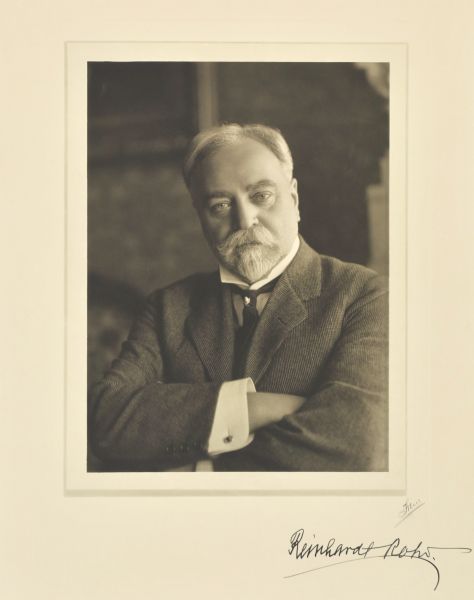 Quarter-length studio portrait of Reinhardt Rahr, Manitowoc maltster.
