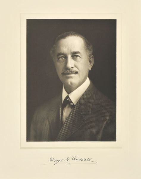 Quarter-length studio portrait of George Harry Russell, Milwaukee company president.