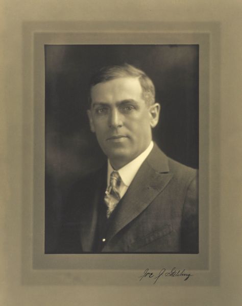 Quarter-length studio portrait of Joe J. Stehling, Milwaukee engineer and manufacturer.