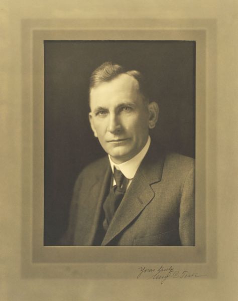 Quarter-length studio portrait of Aug. C. Tewis, Milwaukee company president.