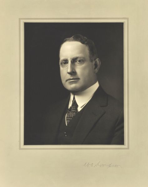 Quarter-length studio portrait of William A. Thompson, Milwaukee comptroller.