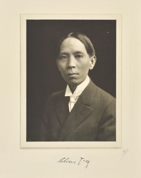 Quarter-length studio portrait of Charles Toy, Milwaukee importer of Chinese merchandise and owner of Chinese restaurant.