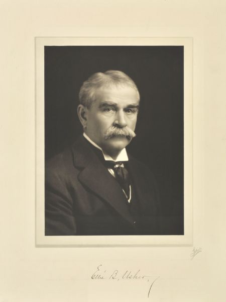 Quarter-length studio portrait of Ellis Baker Usher, Milwaukee publisher and editor.
