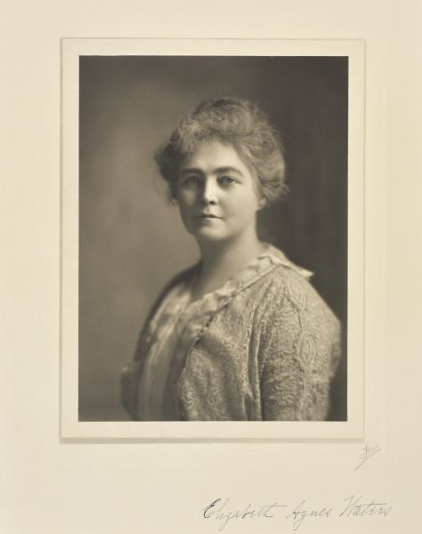 Quarter-length studio portrait of Elizabeth Agnes Waters, Fond du Lac principal.