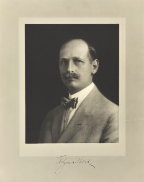 Quarter-length studio portrait of Edgar Liberty Wood, Milwaukee lawyer.