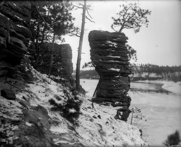 Chimney Rock at the Dells in winter.
