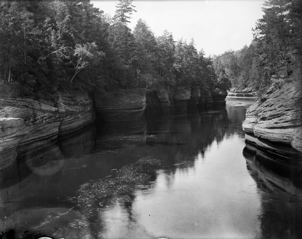 A view of the rock formations along the Wisconsin River at the Dells.