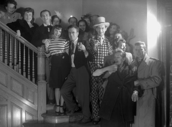 Costume party at Gauer's home on Downer Avenue. Ruthe Distenfeld owned five appliance stores, Bernice Flower was Forrest Flower's wife (WPA Artist), and Bebee was a commercial artist.