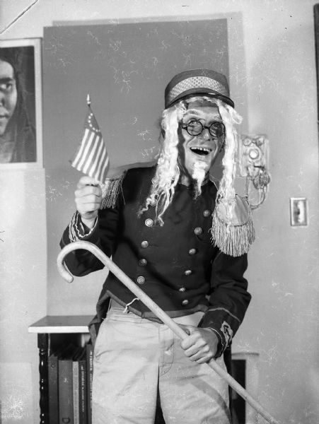 Character costume photograph of Ehr, taken when he was on leave for the service. Ehr went on to be the head of the chamber of commerce for Baton Rouge, Louisiana.