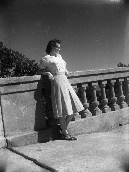 Alice Bedard on Bridge | Photograph | Wisconsin Historical Society