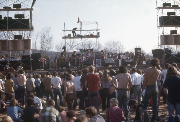 The Grateful Dead mid-performance as viewed from the audience.