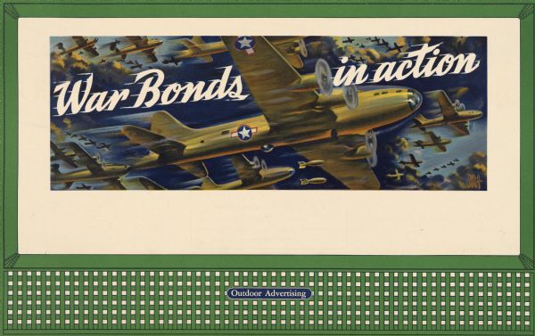 Treasury Design No. 28, "Planes in Action." This poster features a large squadron of military aircraft flying through the air.