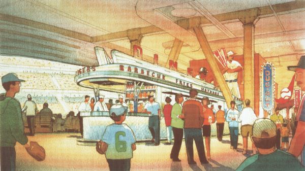 Artist's rendering of the field level concourse at Miller Park Stadium.