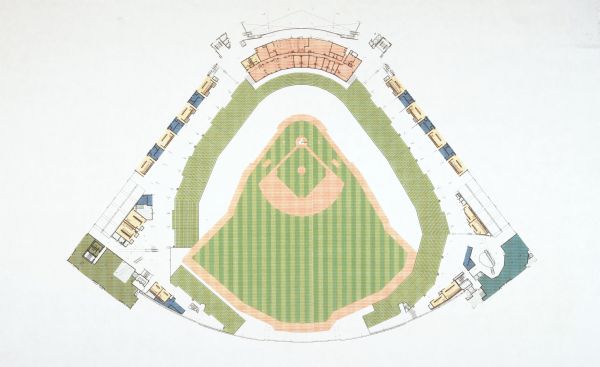 Artist's rendering of the loge level plan for Miller Park Stadium.