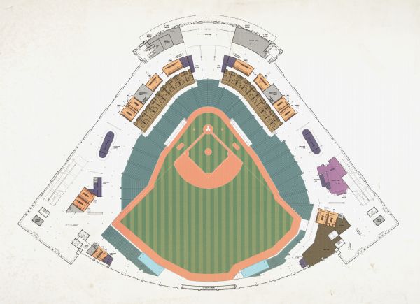 Artist's rendering of a field level plan for Miller Park Stadium.
