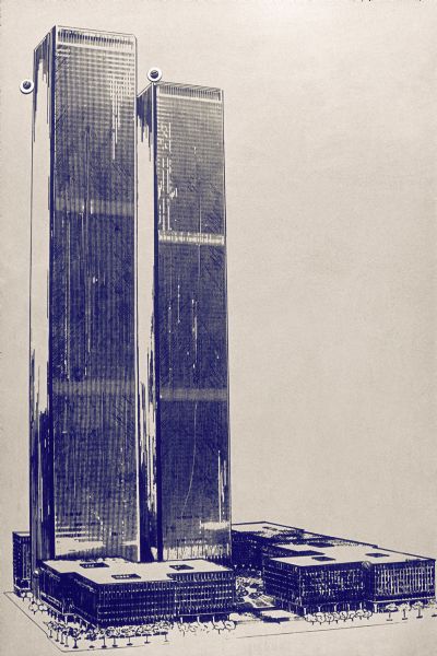 An architectural rendering of the World Trade Center.