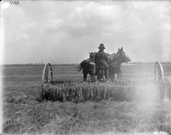 Horse-Drawn Dump Rake | Photograph | Wisconsin Historical Society