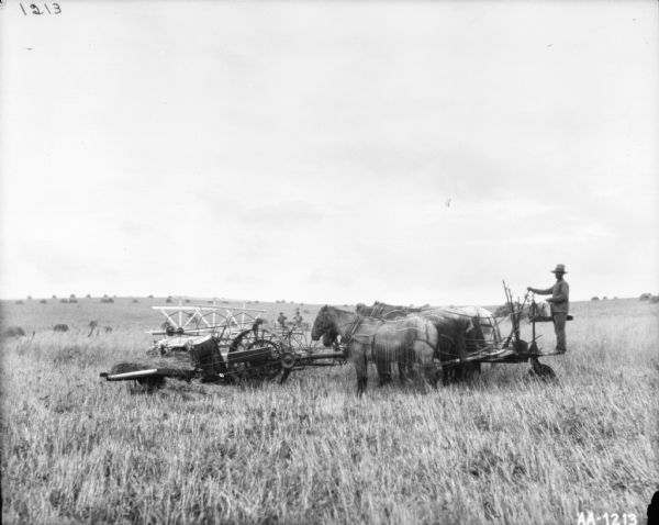 Man with Horse-Powered Push Binder in Field | Photograph | Wisconsin ...