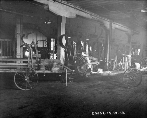 Hay press on factory floor at Springfield Works.