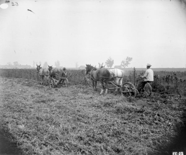 Two Men Using Horse-Drawn Mowers | Photograph | Wisconsin Historical ...