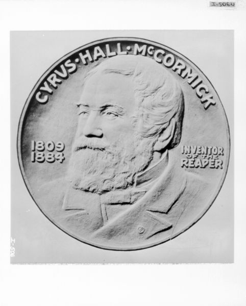Coin for Reaper Centennial with portrait of C.H. McCormick, inventor of the reaper.