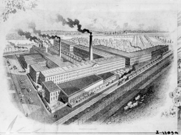 Aerial view of factory.