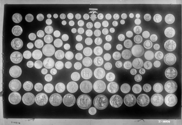 Display of commemorative coins and medals.