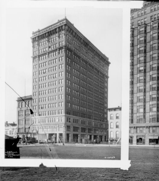 Exterior view, perhaps of construction of office building at McCormick Works.
