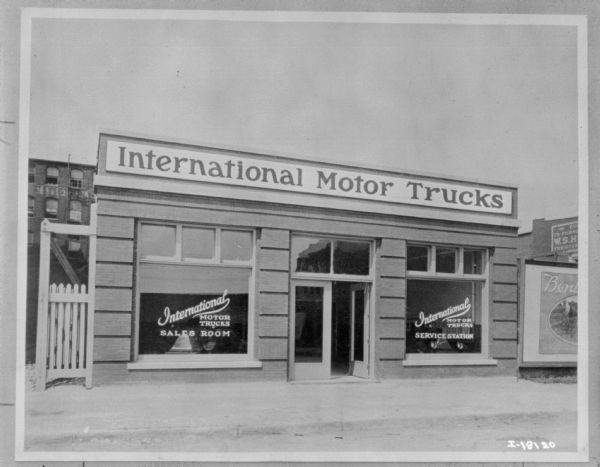 Exterior view of truck dealership storefront.
