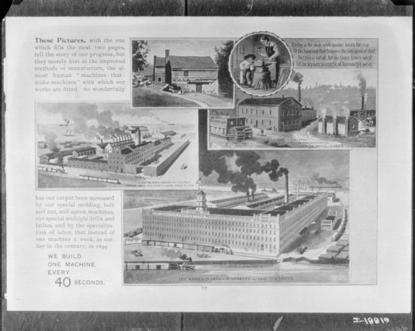 Advertisement with illustrations on the progress of the International Harvester company.