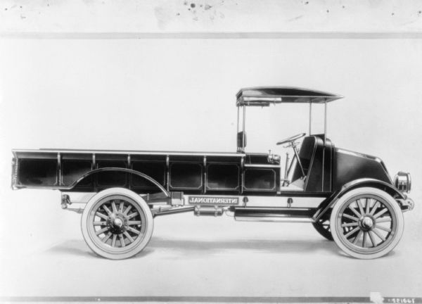 Side view of International truck (reversed).