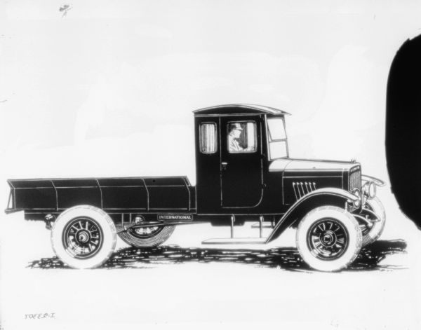 Illustration of a man driving an International truck.