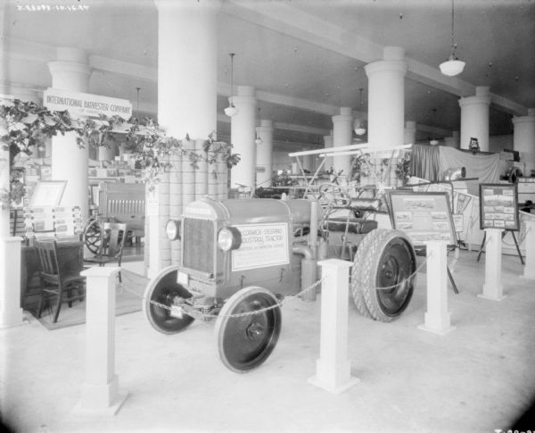 View of a McCormick-Deering industrial tractor on display.