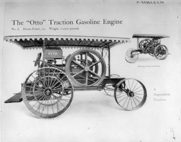 Right side view of a tractor with an Otto traction gasoline engine.